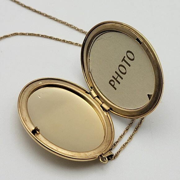 Vtg. 14K Yellow Gold Filled Floral Embossed Photo Locket Pendant Necklace 19.5" - Picture 7 of 9